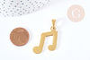 Pendentif note de musique acier doré inoxydable 33mm, pendentif pour création bijoux acier doré, x1 G8771