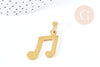 Pendentif note de musique acier doré inoxydable 33mm, pendentif pour création bijoux acier doré, x1 G8771