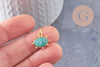 Pendentif oeil amazonite naturelle argent 925 doré 18K 15mm,pendentif amulette pierre naturelle x1 (G9871)