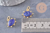 Pendentif oeil lapis lazuli naturel argent 925 doré 18K 15mm,pendentif amulette pierre naturelle x1 (G9868)