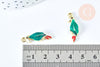 Pendentif oiseau Perroquet laiton doré 16k émail coloré25,5mm,pendentif animal création bijoux DIY, x1 G6987