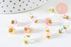 Pendentif perle fleur cristal pastel laiton doré 12mm, pendentif doré cristal, X10 (G6282)