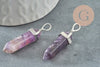 Pendentif pointe améthyste violette zamac platine 39mm, création bijoux pierre naturelle, x1 G1309