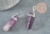 Pendentif pointe améthyste violette zamac platine 39mm, création bijoux pierre naturelle, x1 G1309