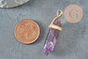 Pendentif pointe charoite violette naturelle zamac doré 39mm, ccréation bijoux naturelle, x1 G1389