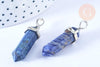 Pendentif pointe lapis-lazuli laiton argenté 39-41mm, pendentif bijoux pierre naturelle, x1 G7091