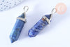 Pendentif pointe lapis-lazuli laiton argenté 39-41mm, pendentif bijoux pierre naturelle, x1 G7091