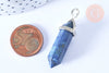 Pendentif pointe lapis-lazuli laiton argenté 39-41mm, pendentif bijoux pierre naturelle, x1 G7091