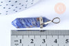 Pendentif pointe lapis-lazuli laiton argenté 39-41mm, pendentif bijoux pierre naturelle, x1 G7091