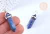 Pendentif pointe lapis-lazuli laiton argenté 39-41mm, pendentif bijoux pierre naturelle, x1 G7091