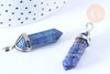 Pendentif pointe lapis-lazuli laiton argenté 39-41mm, pendentif bijoux pierre naturelle, x1 G7091