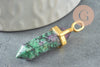 Pendentif pointe rubis zoisite naturelle laiton doré 37-40mm, pendentif bijou pierre naturelle, x1 G5206