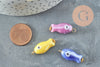 Pendentif poisson porcelaine multicolore Acier 304 inoxydable doré 25mm, x1 (G9816)