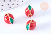 Pendentif pomme rouge laiton doré 12mm,thème fruit, création de bijoux dorés, X1 G6687