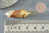 Pendentif quartz peau de tigre pointe zamac doré 37-40mm, création bijoux pierre naturelle, X1 G4446