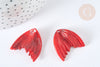 Pendentif queue de poisson acrylique rouge foncé 27mm, création bijoux plastique, X2 G7280