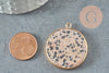 Pendentif ronc jaspe dalmatien, support doré, pierre naturelle,jaspe naturel,36mm, x1 G2814