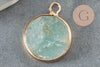 Pendentif rond amazonite laiton doré 20mm, amazonite naturelle, X1 G6319