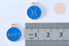 Pendentif rond constellation zamac doré zircon émail bleu 15mm, un pendentif céleste du signe horoscope astrologique G6662