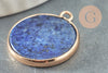 Pendentif rond lapis lazuli naturel laiton doré 26mm, x1 (G0050)