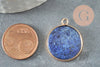 Pendentif rond lapis lazuli naturel laiton doré 26mm, x1 (G0050)