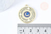 Pendentif rond lune bleu zamac doré 18k cristal zircon 27.5mm,sans nickel, pendentif chance, x1 G6683