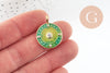 Pendentif rond soleil étoile émaillé jaune vert laiton doré 18K zircons 26mm, pendentif doré avec cristal pour création bijoux x1 G4673