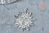 Pendentif soleil mystique argenté acier inoxydable 37.5mm, acier inoxydable platine, x1 G7655