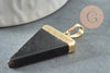 Pendentif triangle agate noire, fournitures créatives, pendentif pierre, support doré,création bijoux, pierre naturelle, 33mm, x1 G1657