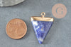 Pendentif triangle sodalite bleu naturelle, pendentif pierre, support doré, pierre naturelle, 34mm, x1 (G3932)