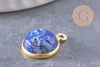 Pendentif visage de lune lapis lazuli naturel argent 925 doré 18K 19mm,pendentif amulette pierre naturelle x1 (G9876)