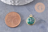 Pendentif visage de lune malachite naturelle argent 925 doré 18K 19mm, pendentif amulette pierre naturelle x1 (G9875)