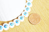 Perle coeur nacre blanche mauvais oeil bleu clair, fournitures créatives,chance, cabochon nacre, gri-gri,12mm ,x 10,G3405