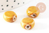 Perle disque porcelaine jaune moutarde 10-11mm, perle céramique artisanale, fabrication bijoux céramique x5 G9345