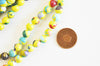 Perle resine ronde multicolore jaune, perle résine,perle turquoise, turquoise synthétique, 8mm, fil de 40cm, X1 G1702