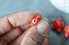 Perle tortue porcelaine rouge 12mm, perle céramique, fabrication bijoux animal, x5 G3906