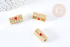 Perle tube talisman message HAPPY doré couleur rouge 21mm, perle dorée bijoux amour, x1 G7671