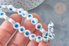 Perles Rondes plates porcelaine blanche mauvais œil bleu 8x5mm, bijou céramique, x10 G8007