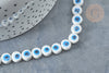 Perles Rondes plates porcelaine blanche mauvais œil bleu 8x5mm, bijou céramique, x10 G8007