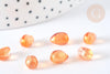 Perles cristal goutte orange paillettes dorées 9mm, verre, x50 (G7290)