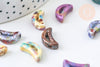 Perles en porcelaine lune 16mm émail multicolore, création bijoux porcelaine céramique, x5 G5649