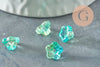 Perles fleur verre bleu vert transparent 8.5mm, perles verre tchèque, perles fleur, x10 (G9836)