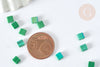 Perles rocaille carré verre rectangle vert irisé,création bracelet, perle tila,4.5mm,2 trous, x50 (4.8GR) (G7483)