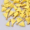 Pompon jaune polyestère support doré,décoration pompon, pompon boucles,fabrication bijoux bohème,10-15mm,les 10 G6237