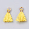 Pompon jaune polyestère support doré,décoration pompon, pompon boucles,fabrication bijoux bohème,10-15mm,les 10 G6237