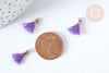 Pompon violet polyestère support doré 10-15mm,décoration pompon, pompon boucles,fabrication bijoux bohème,les 10 G8220