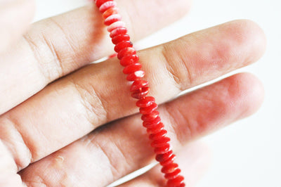 perles rondelles bambou de mer rouge, perles imitation corail, corail naturel, fil de 40cm, 7-7.5mm, x1, G3886