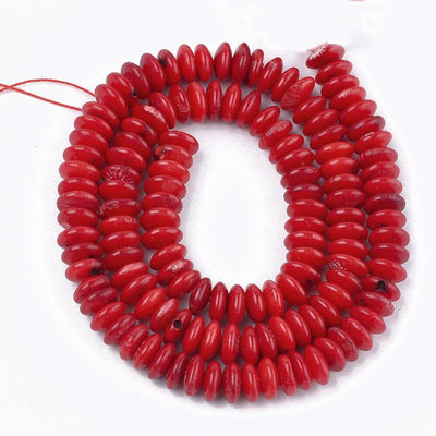 perles rondelles bambou de mer rouge, perles imitation corail, corail naturel, fil de 40cm, 7-7.5mm, x1, G3886