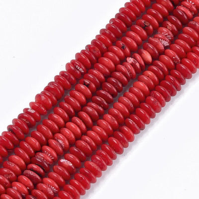 perles rondelles bambou de mer rouge, perles imitation corail, corail naturel, fil de 40cm, 7-7.5mm, x1, G3886