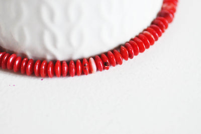 perles rondelles bambou de mer rouge, perles imitation corail, corail naturel, fil de 40cm, 7-7.5mm, x1, G3886